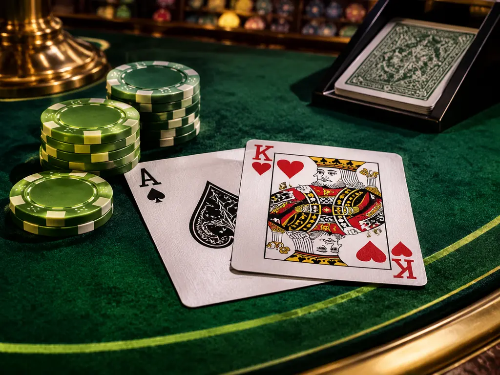 Kartu as dan kartu bergambar di meja blackjack