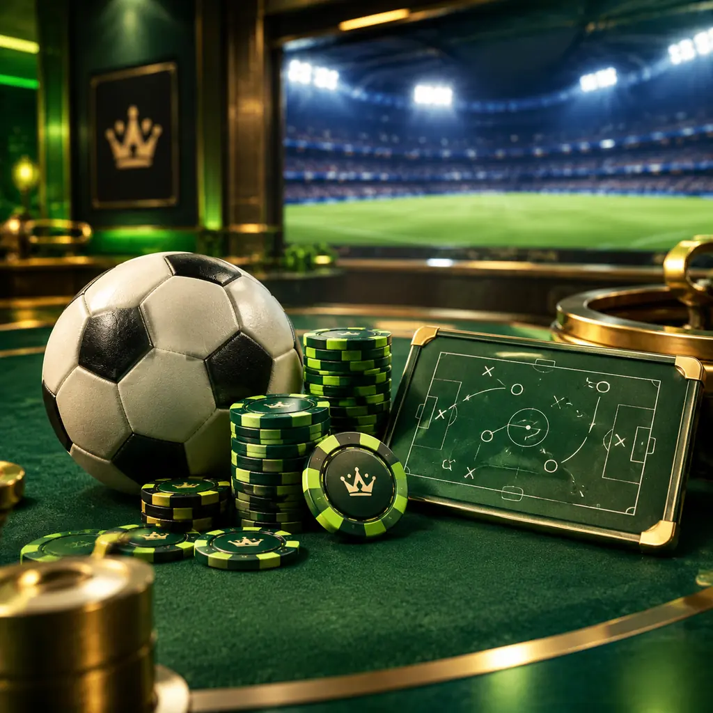Bola sepak dan papan analisis di meja kasino